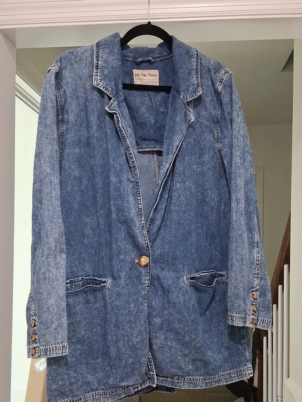 We The Free Vintage-Style Blue Denim Blazer Jacket